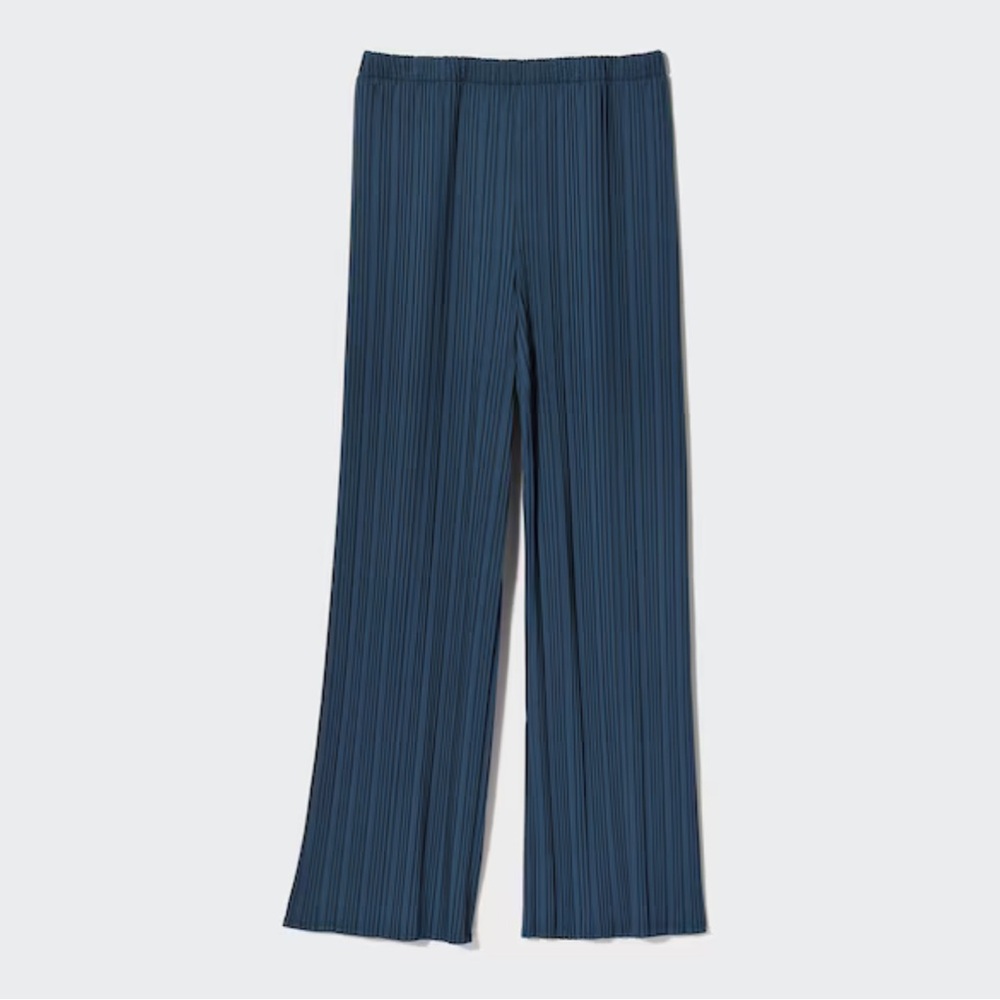 Uniqlo Blue Wide Leg Pants with Ribbed Texture